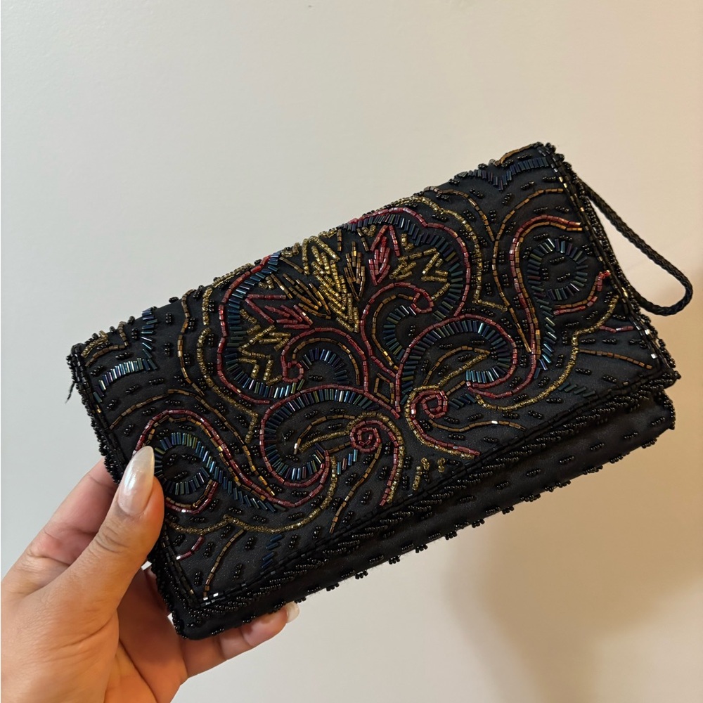 Handmade Beaded Black Clutch